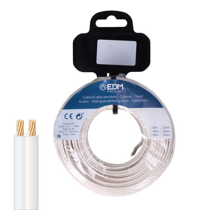 Edm Carrete Cable Paralelo 2x0,75mm Blanco 10m Audio Edm Carrete Cable Paralelo 2x0,75mm Blanco 10m Audio