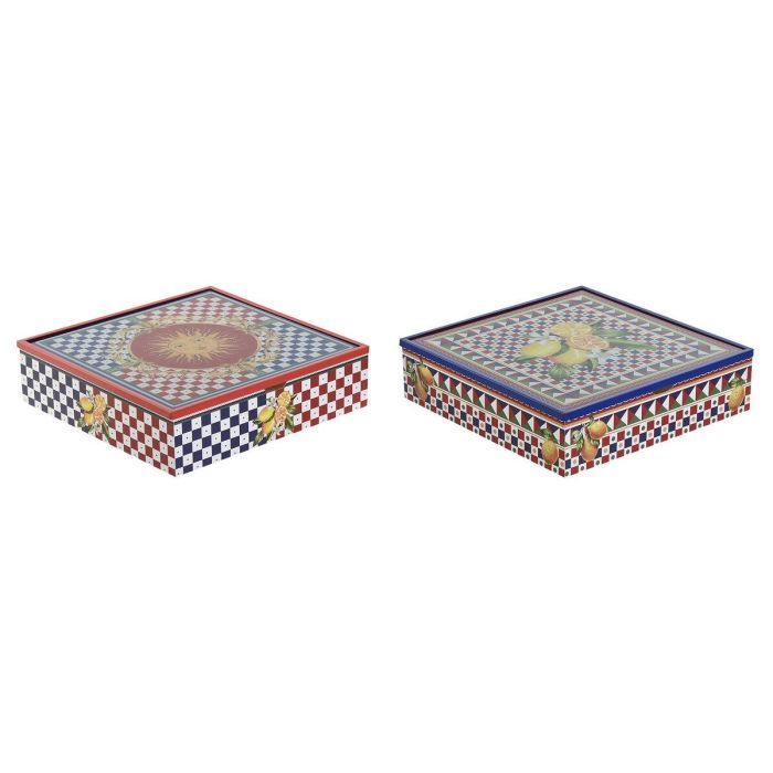 Caja Infusiones Mediterraneo DKD Home Decor Azul Rojo 24 x 6.5 x 24 cm (2 Unidades)