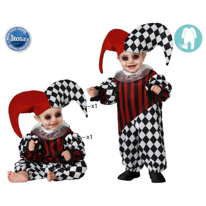 Disfraz Arlequín Bebé Niño Gorro Rojo Pantalón Ajedrezado 24 Meses Halloween Hombre Polyester