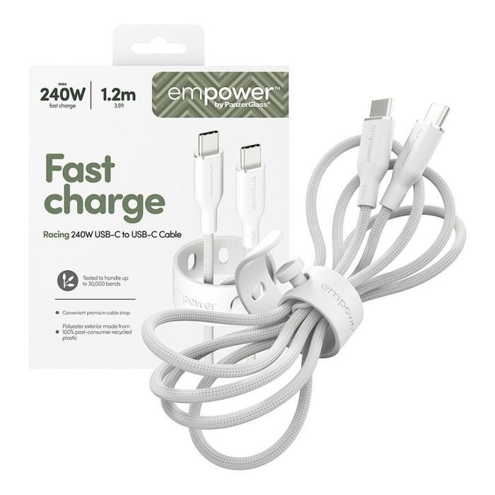 PanzerGlass empower Racing Cable USB-C a USB-C 240W 1.2m USB 2.0, Plata/Blanco 4 PanzerGlass empower Racing Cable USB-C a USB-C 240W 1.2m USB 2.0, Plata/Blanco 4