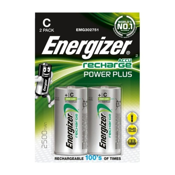 Energizer ENE300321800 Pila Recargable Power Plus 2500 mAh HR14 / C Blister 2 Unidades. Fabricada con 4% material reciclado. Larga duración. 3 Energizer ENE300321800 Pila Recargable Power Plus 2500 mAh HR14 / C Blister 2 Unidades. Fabricada con 4% material reciclado. Larga duración. 3