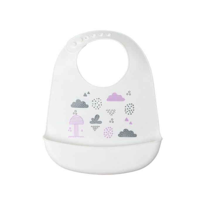 KioKids Babero Silicona Blanco Impermeable con Bolsillo Recogemigas Ajustable +4 Meses 1