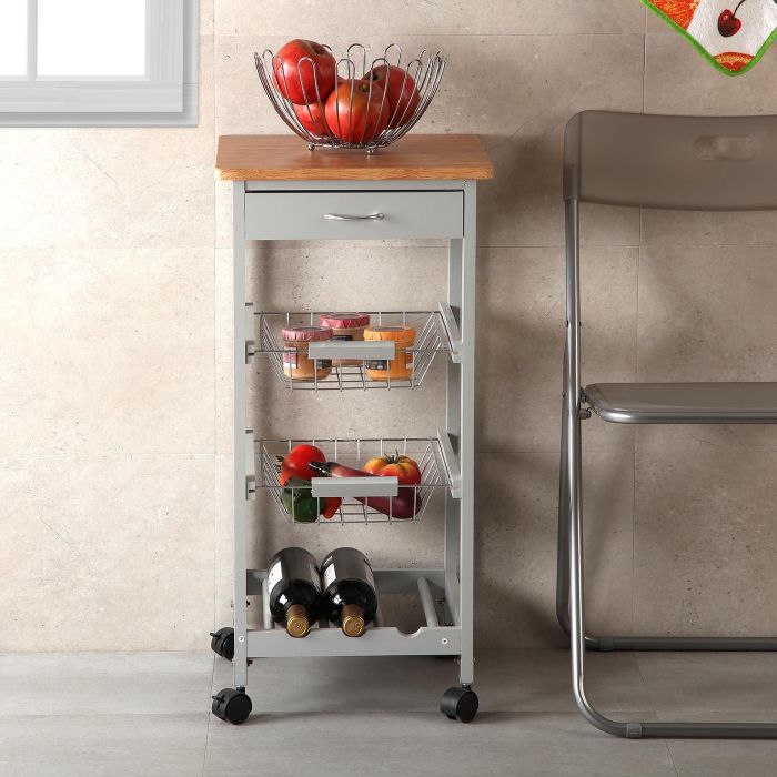 Carro C/ Ruedas 2 Cestas Gris Versa 37X76CM 1 Carro C/ Ruedas 2 Cestas Gris Versa 37X76CM 1