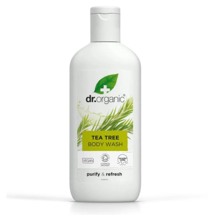 DR. ORGANIC Gel de Ducha Árbol del Té Orgánico 250ml para Piel Irritada y con Exceso de Grasa, Limpia Poros y Refresca