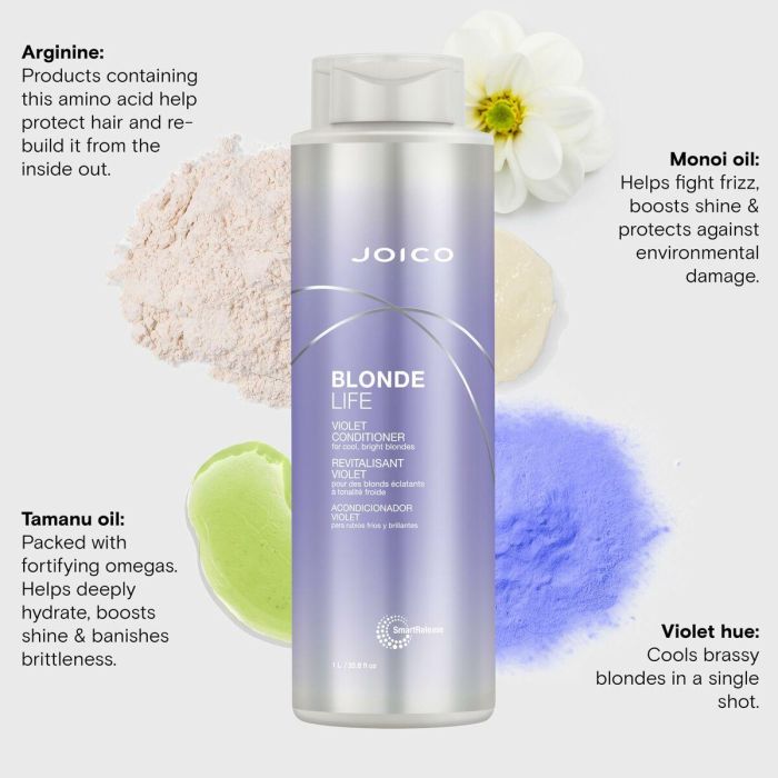 Joico BLONDE LIFE violet conditioner 1000 ml – Acondicionador matizador para cabello rubio, hidrata y nutre 3