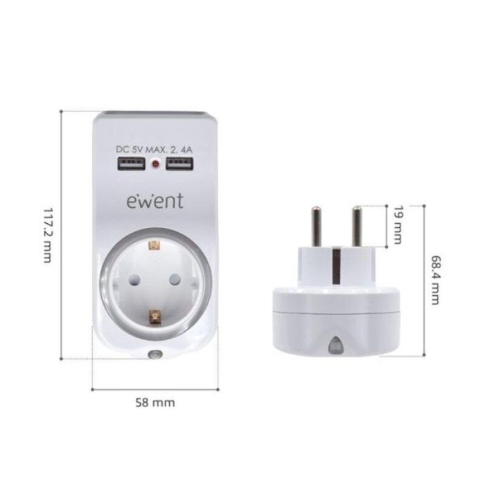 Enchufe Pared con 2 Puertos USB Ewent EW1225 16A 3680 W 2