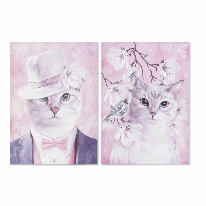 Cuadro Shabby DKD Home Decor Rosa Lila 1.8 x 70 x 50 cm (2 Unidades)