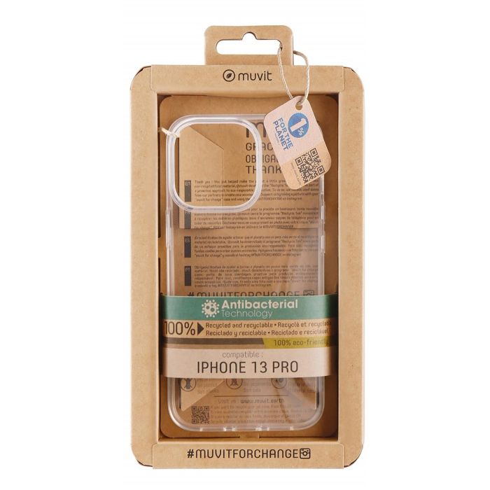 Muvit Funda Recycletek Antibacterial para Apple iPhone 13 - Material Reciclado Muvit Funda Recycletek Antibacterial para Apple iPhone 13 - Material Reciclado