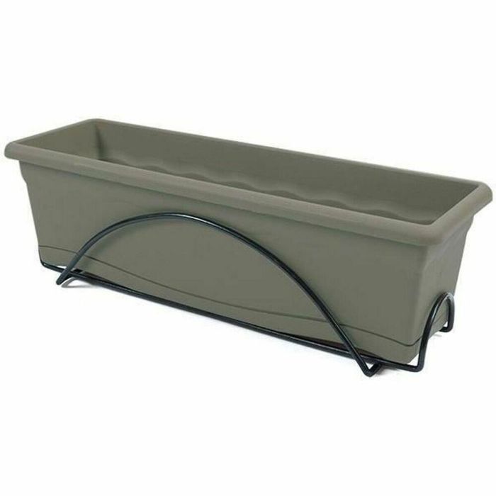 PLASTIKEN Jardiniere 60x20 Cm + Bandeja + Soporte Balcón Colección TERRA - Taupe