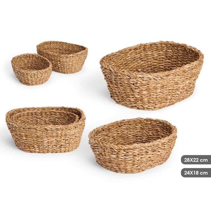 Giftdecor Set de 2 Cestos Ovalados de Alga de Mar Marrones 28x22 cm - Incluye cesto pequeño 23x17x8.5 cm (12 Unidades)