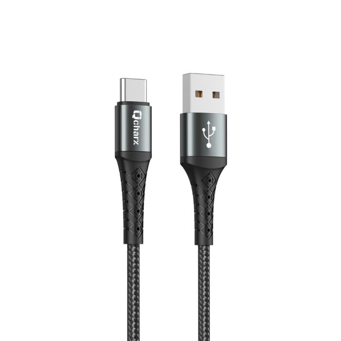 Qcharx Cable Lyon USB A a Tipo C para Carga Rápida y Sincronización de Datos, 3A, 1m, Cabezal Reforzado Anti-Rotura, Cordón Negro Qcharx Cable Lyon USB A a Tipo C para Carga Rápida y Sincronización de Datos, 3A, 1m, Cabezal Reforzado Anti-Rotura, Cordón Negro
