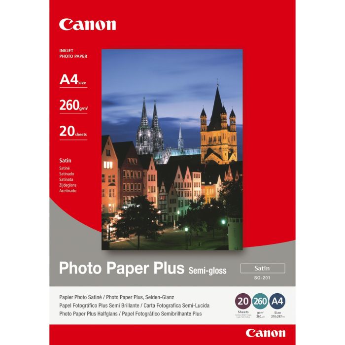 Canon Papel Plus SG-201-A4 Satinado 20 Hojas - Papel Fotográfico A4 260g Semi Brillante
