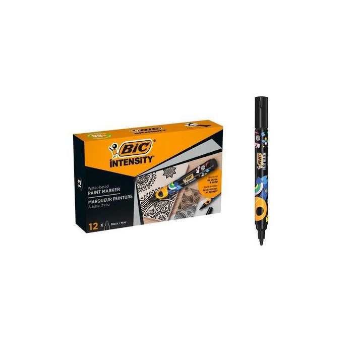 Bic Intensity Paint Marker Negro | Rotulador con tinta de agua permanente para multi-superficies | Punta cónica media | Materiales reciclados