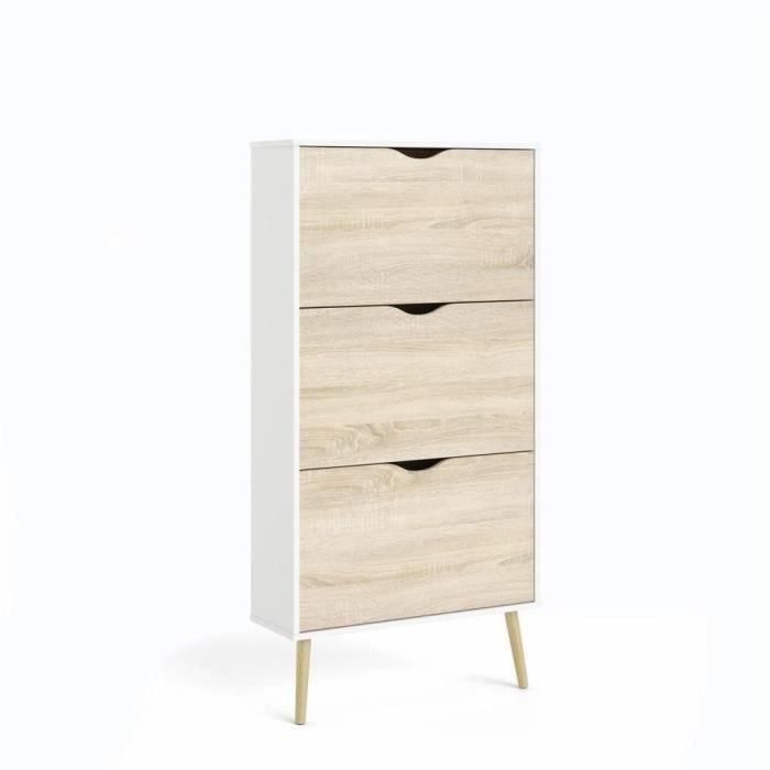 Zapatero - Blanco / Roble - 12 pares - Base acampanada de madera maciza - 70,2 x 23,9 x 138,9 cm 2 Zapatero - Blanco / Roble - 12 pares - Base acampanada de madera maciza - 70,2 x 23,9 x 138,9 cm 2