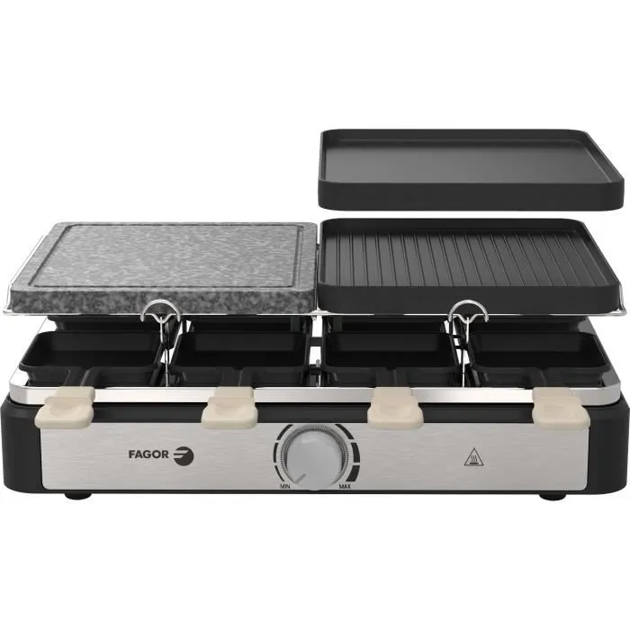 Fagor Raclette/Grill FGRG8 para 8 personas con Piedra para cocinar y Termostato regulable - 1400W 2