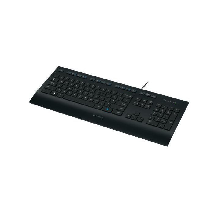 Logitech K280e Teclado USB con Cable – Robusto, Duradero, Resistente Salpicaduras, Teclas Silenciosas, Reposamuñecas Ergonómico, Negro