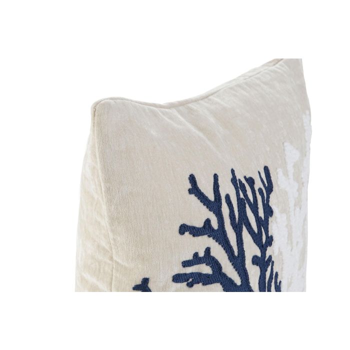 DKD Home Decor Cojín Mediterraneo Crema Azul Chenilla Zipper 45 x 15 x 45 cm (2 Unidades)
