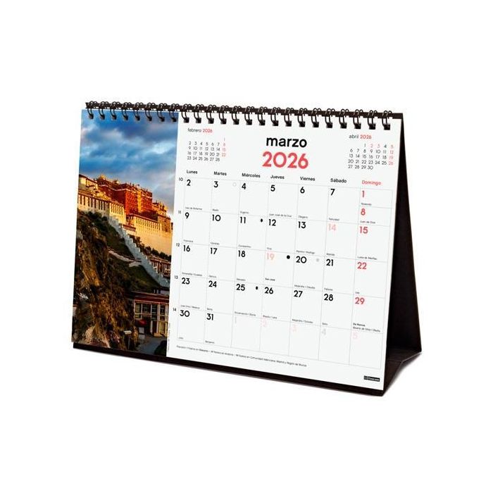 Finocam S-210x150 mm Calendario de Sobremesa 2026 Imágenes Maravillas del Mundo, Espiral, para Escribir y Planificar
