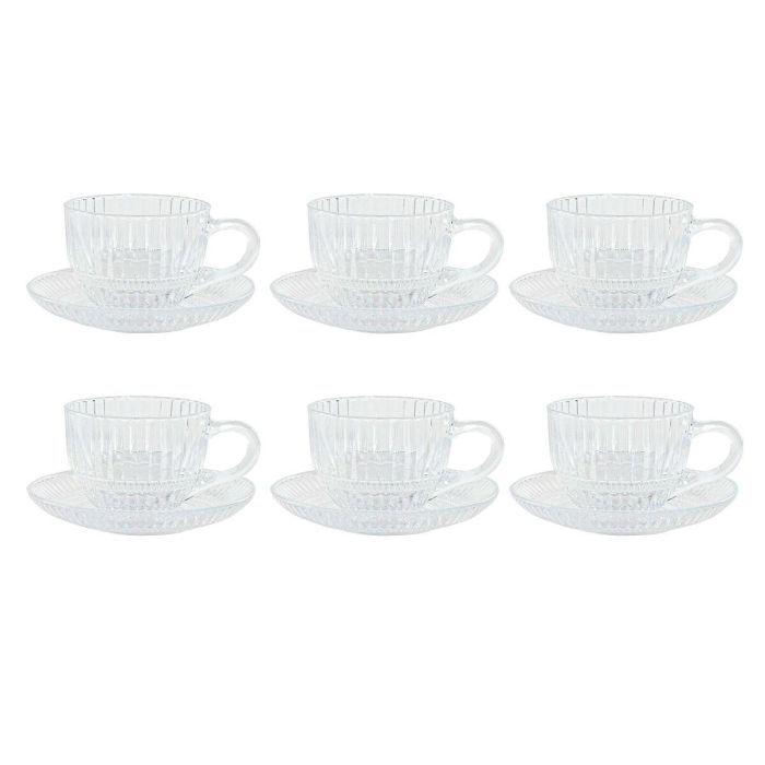 DKD Home Decor Café Básico Transparente 14x7.5 cm (Set 6) Cristal 240ml, Apto Microondas y Lavavajillas