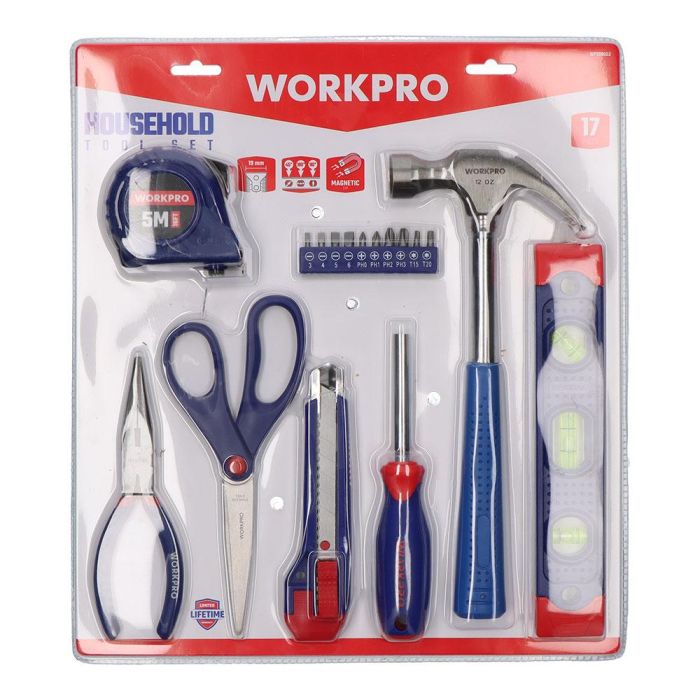 Workpro Juego de Herramientas 17 Piezas Tijera Cúter Cinta Métrica Alicate Nivel Martillo Puntas 1 Workpro Juego de Herramientas 17 Piezas Tijera Cúter Cinta Métrica Alicate Nivel Martillo Puntas 1