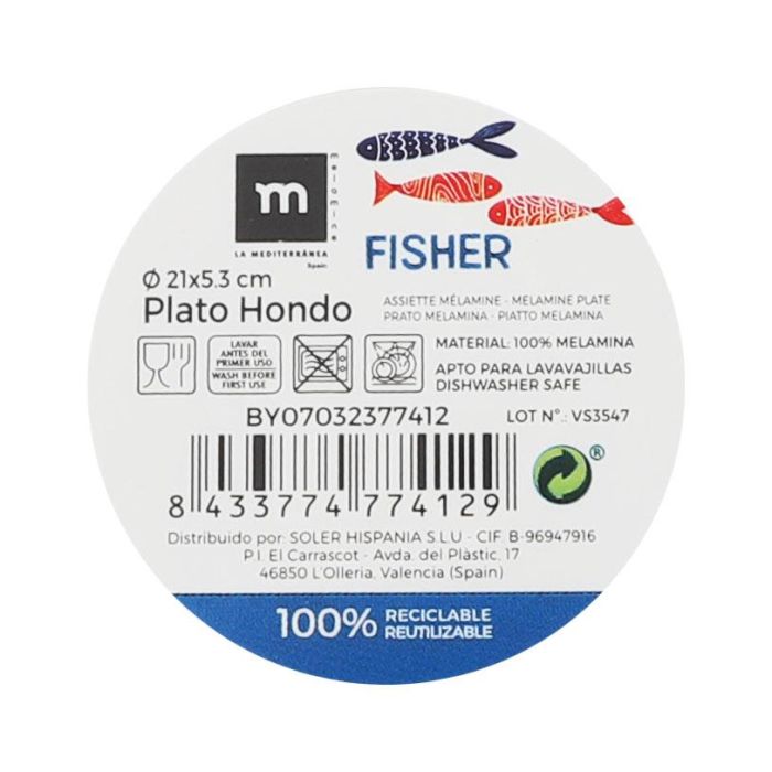 Plato Hondo Melamina Brillo Fisher 21x5.3 cm La Mediterranea (24 Unidades) 2 Plato Hondo Melamina Brillo Fisher 21x5.3 cm La Mediterranea (24 Unidades) 2