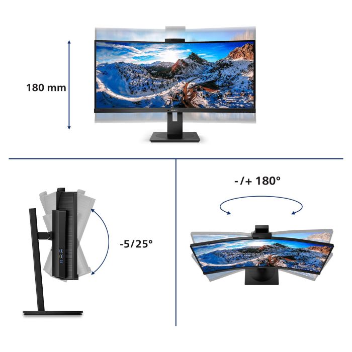 Philips 346P1CRH Monitor 34 Pulgadas VA Curvo 1500R 3440x1440 100Hz 4ms USB-C HDMI DP 4