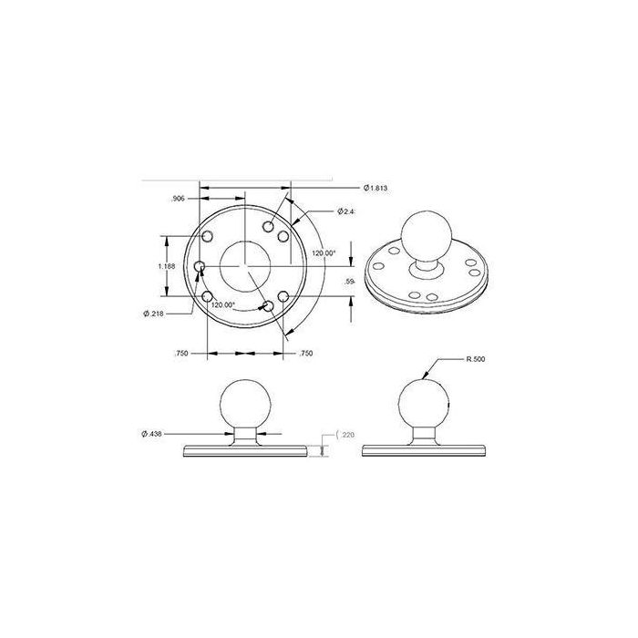 RAM Mounts RAM-B-202U Placa Redonda con Bola para Soporte