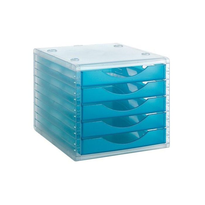 Modulo 5 Cajones Archivotec Traslucido Cristal/Azul Mar