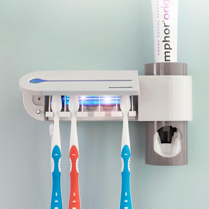 Esterilizador uv de cepillos dentales con soporte y dispensador de dentífrico 2 Esterilizador uv de cepillos dentales con soporte y dispensador de dentífrico 2