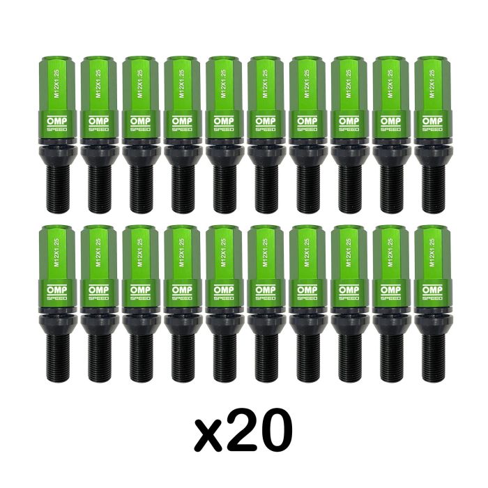 Omp OMPS09971408 Juego 20 Tornillos Rueda Aluminio Negro Protector Verde M14x1.25 Llave 17-19 Largo 28mm 4 Omp OMPS09971408 Juego 20 Tornillos Rueda Aluminio Negro Protector Verde M14x1.25 Llave 17-19 Largo 28mm 4