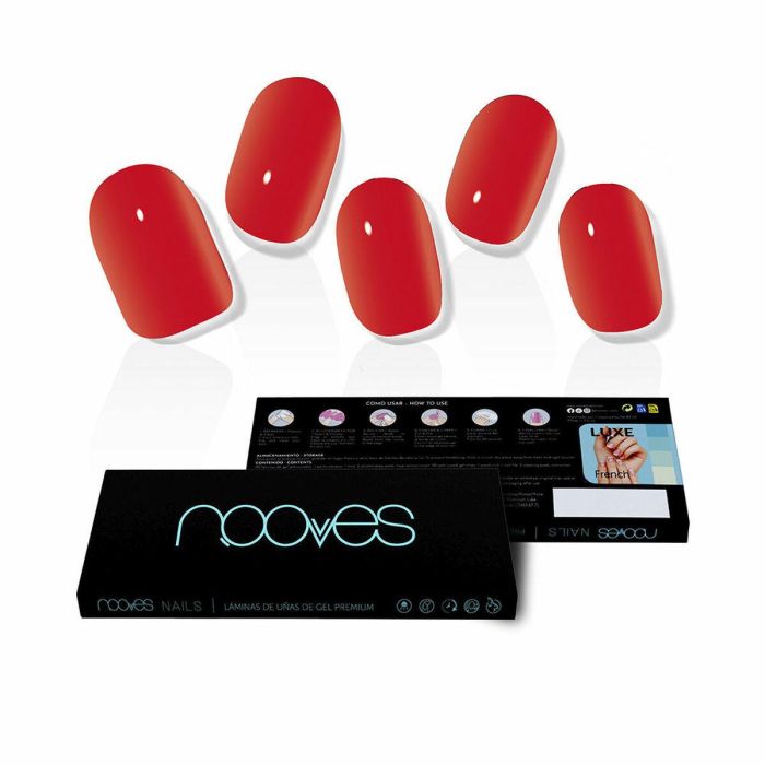 Nooves Láminas de Uñas de Gel Semi Curadas Crimson Red Premium Luxe Solid 20 Unidades - Acabado Profesional y Duradero