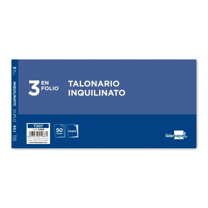 Liderpapel T207 Talonario Inquilinato 3/Folio Original y Copia con Condiciones e IVA 1