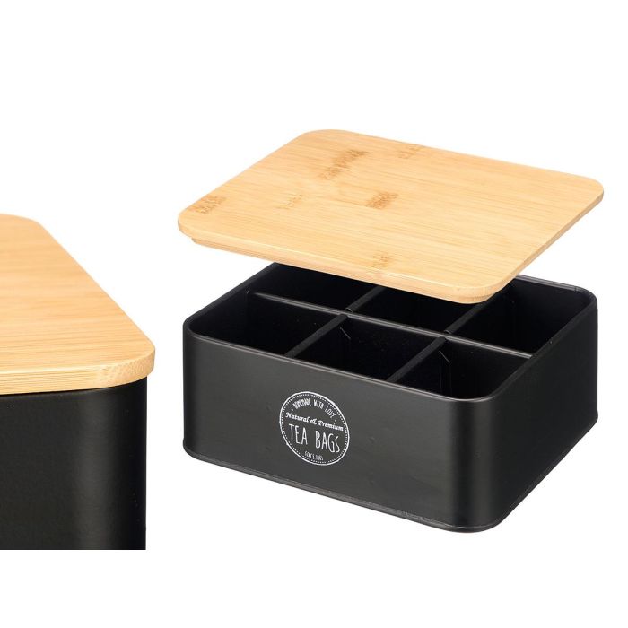 Kinvara Caja 6 Huecos Tapa Bambú Tea Negro 18.5x16x7.8 cm (Set de 12)