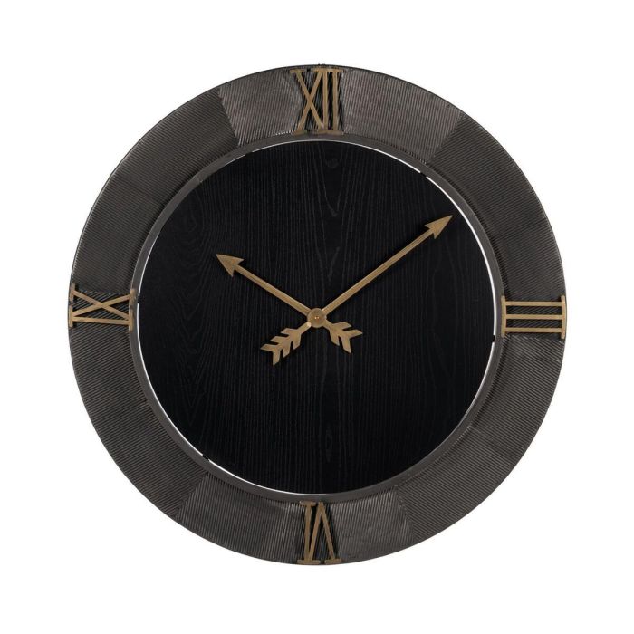 Reloj de Pared Negro Dorado Hierro Madera MDF 80 x 2,5 x 80 cm