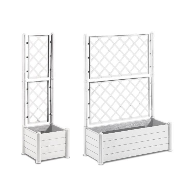 Stefanplast Macetero Rectangular con Enrejado para Flores, Diseño Efecto Madera, Medidas 100x43xH142 cm, Gran Capacidad 80 Litros, Color Blanco 1