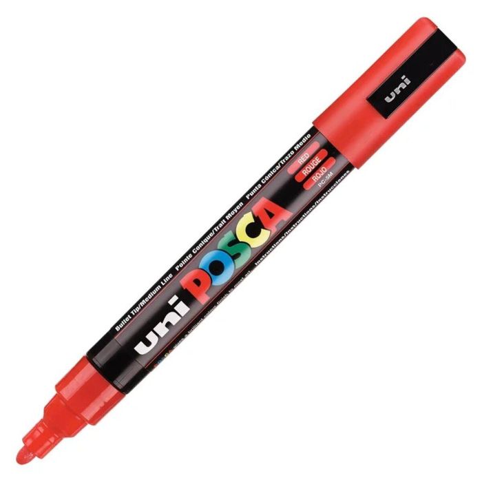 uni posca PC-5M Rotulador de pintura punta cónica 1,8-2,5 mm, base agua, Rojo Fluorescente opaco para todas las superficies 2