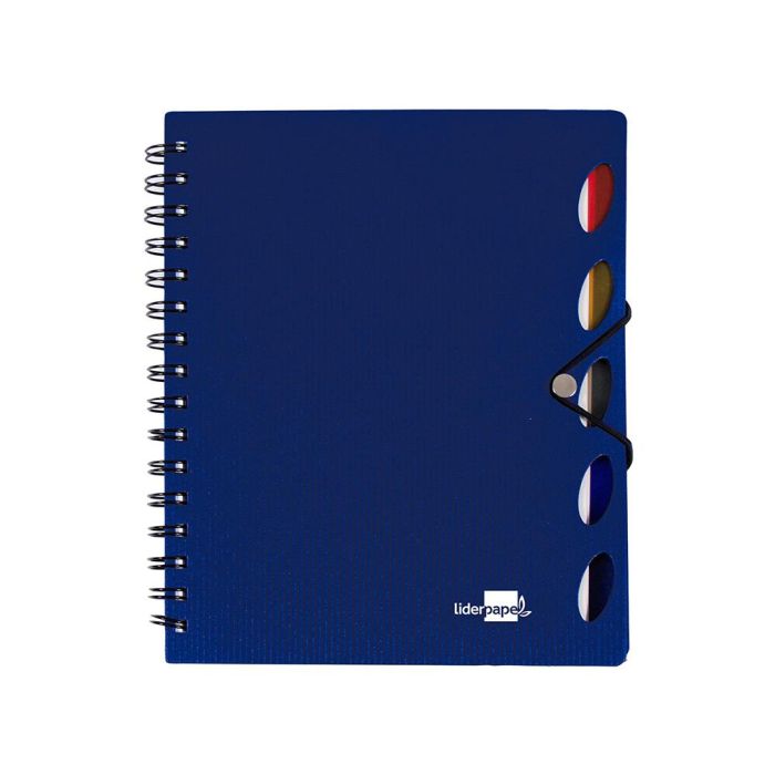 Cuaderno Espiral Liderpapel A5 Micro Executive Tapa Plastico 100H 80 gr Cuadro 5 mm 5 Se Paradores Con Gomilla Azul 1