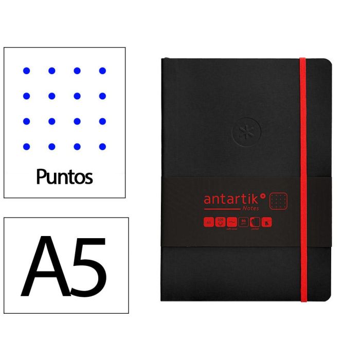 Cuaderno Con Gomilla Antartik Notes Tapa Blanda A5 Hojas Puntos Negro Y Rojo 80 Hojas 80 gr Fsc