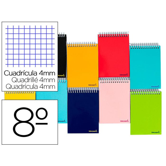 Cuaderno Espiral Liderpapel Bolsillo Octavo Apaisado Smart Tapa Blanda 80H 60 gr Cuadro 4 mm Colores Surtidos