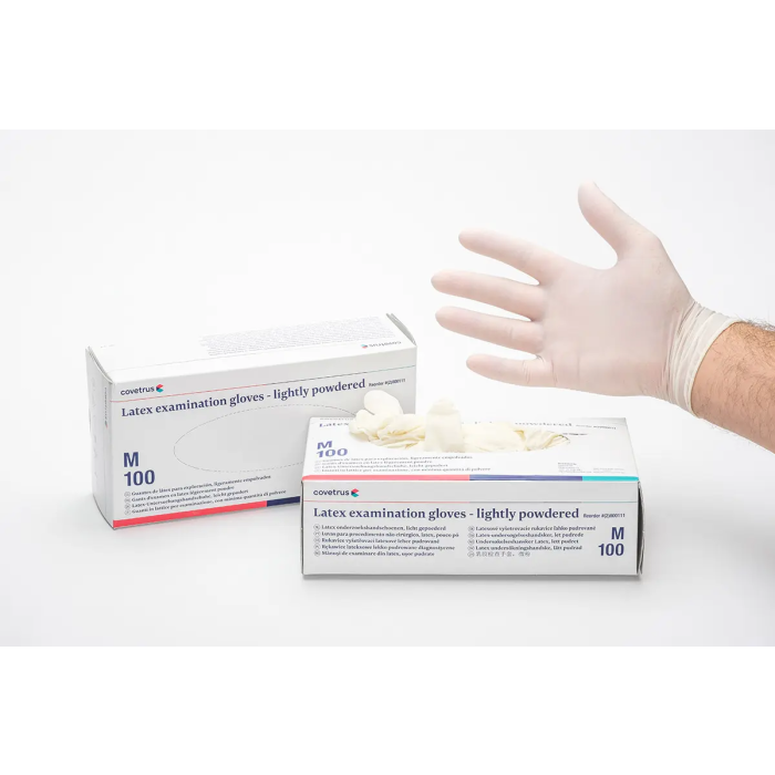 Covetrus Guantes de examen de látex ligeramente empolvados, puños enrollados, ambidextros, tamaño S, 100 unidades
