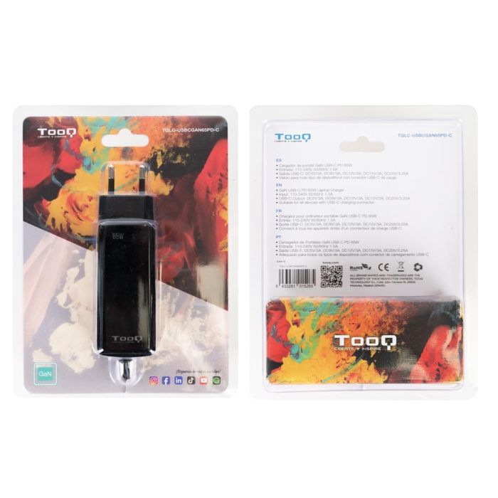 Cargador de Portátil GaN TooQ TQLC-USBCGAN65PD-C USB Tipo-C/ 65W/ Automático/ Voltaje 5-20V 4 Cargador de Portátil GaN TooQ TQLC-USBCGAN65PD-C USB Tipo-C/ 65W/ Automático/ Voltaje 5-20V 4