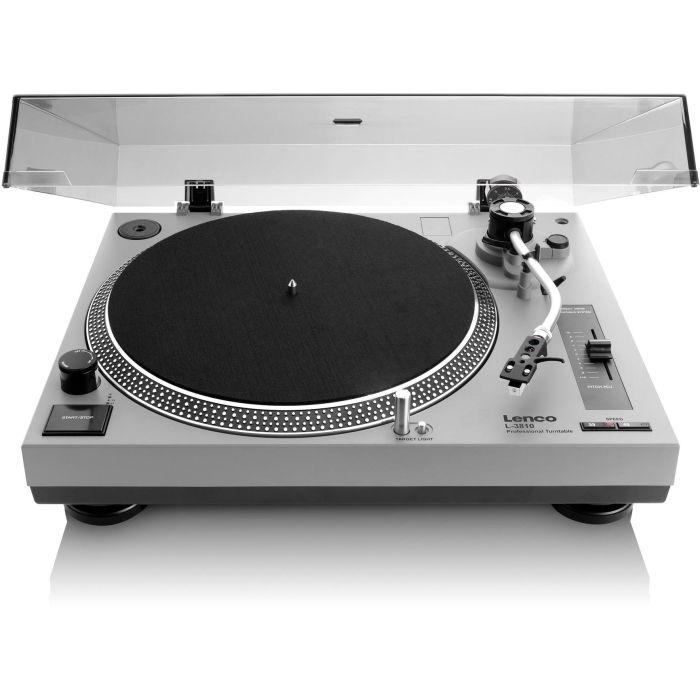 Lenco L-3810 - Tocadiscos de accionamiento directo con puerto USB y preamplificador incorporado, color gris mate