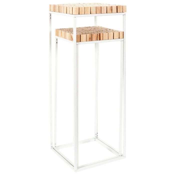 Home Deco Factory Juego de 2 Pedestales Natural Madera y Metal H90cm H75cm 2