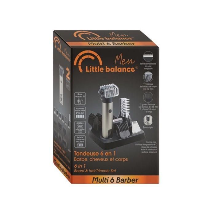 Little Balance LIT1742451658086 Recortadora Multifunción 6 Barber 6 en 1 – 6 Cabezales Acero Inoxidable – 240 min Batería 2 Little Balance LIT1742451658086 Recortadora Multifunción 6 Barber 6 en 1 – 6 Cabezales Acero Inoxidable – 240 min Batería 2