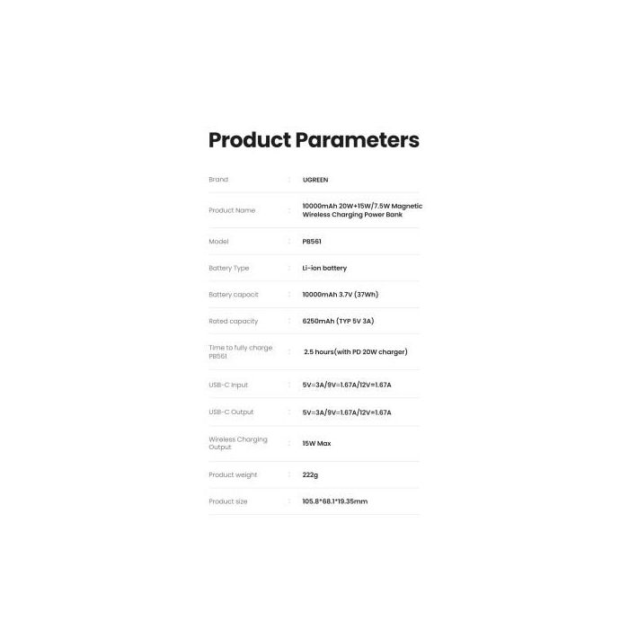 UGREEN 25208 Batería Externa 10000 mAh Cargador Inalámbrico Beige para iPhone 12-15 Series, Carga Rápida PD 20W 13