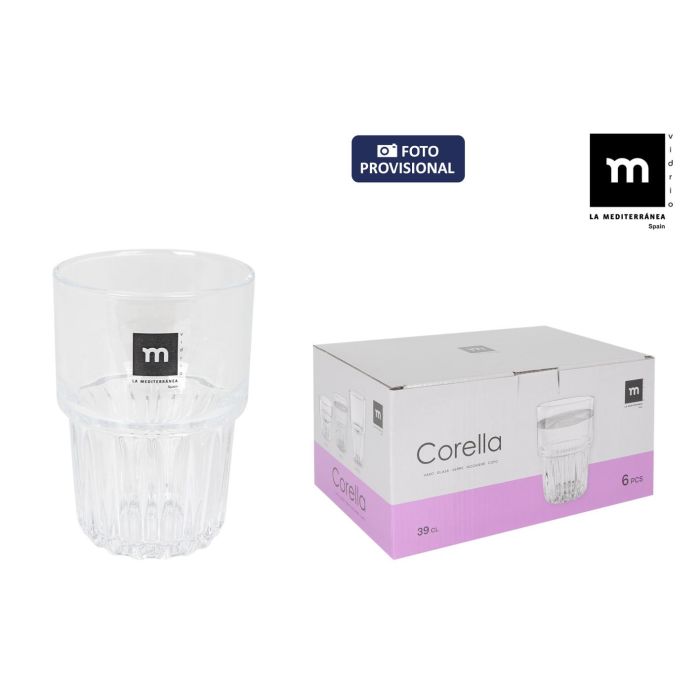La Mediterranea Set de 6 Vasos Corella de 390 ml. Medidas individuales Ø8.3x12 cm. Colección para mesa. (6 Cajas)