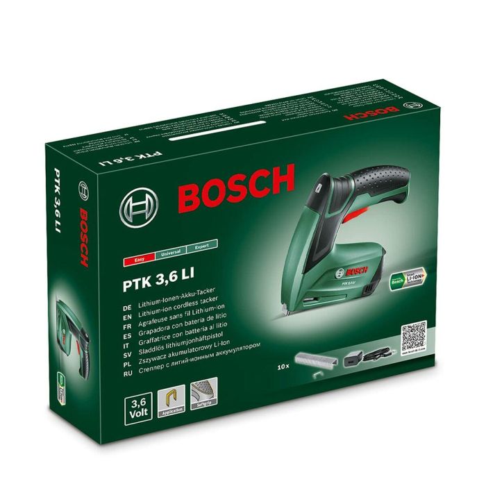 Bosch PTK 3,6 Li Grapadora inalámbrica con sistema Push+Release e indicador de nivel de carga de batería 1 Bosch PTK 3,6 Li Grapadora inalámbrica con sistema Push+Release e indicador de nivel de carga de batería 1
