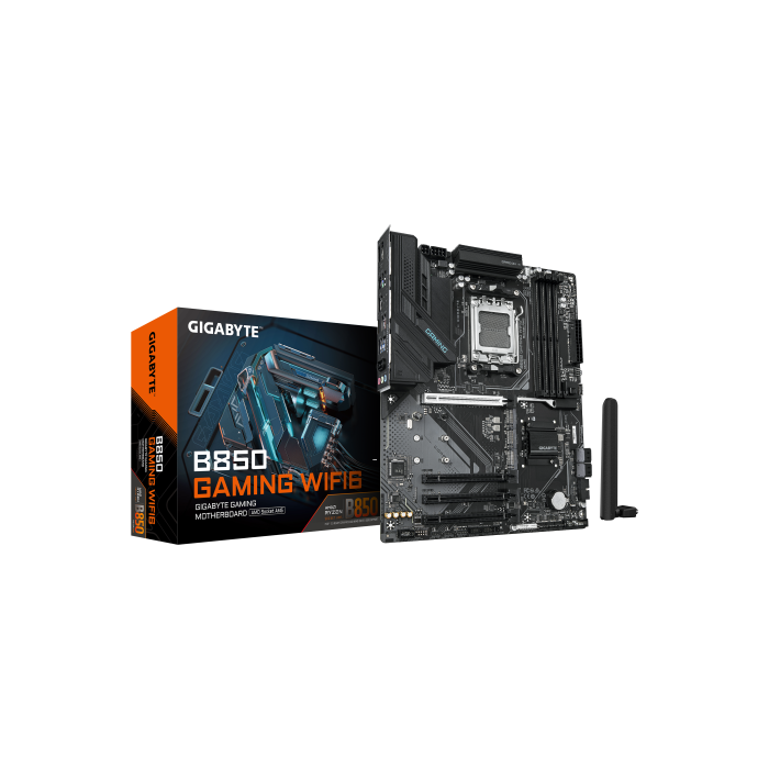 GIGABYTE B850 GAMING WIFI6 Placa Base - Procesadores AMD Ryzen Serie 9000, VRM digital de 6+2+2 fases, hasta 8200MHz DDR5 (OC), 1xPCIe 5.0 + 2xPCIe 4.0 M.2, LAN GbE, WiFi 6, USB 3.2 Gen 2 GIGABYTE B850 GAMING WIFI6 Placa Base - Procesadores AMD Ryzen Serie 9000, VRM digital de 6+2+2 fases, hasta 8200MHz DDR5 (OC), 1xPCIe 5.0 + 2xPCIe 4.0 M.2, LAN GbE, WiFi 6, USB 3.2 Gen 2