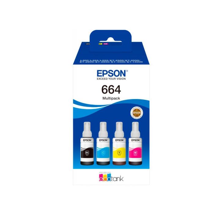 Ink-Epson -664 4 cLr Multipack Bk - C - M - Y Ecotank L300 - L355 - L555 - Et-2500 - Et-2550 - Et-2600 - 1