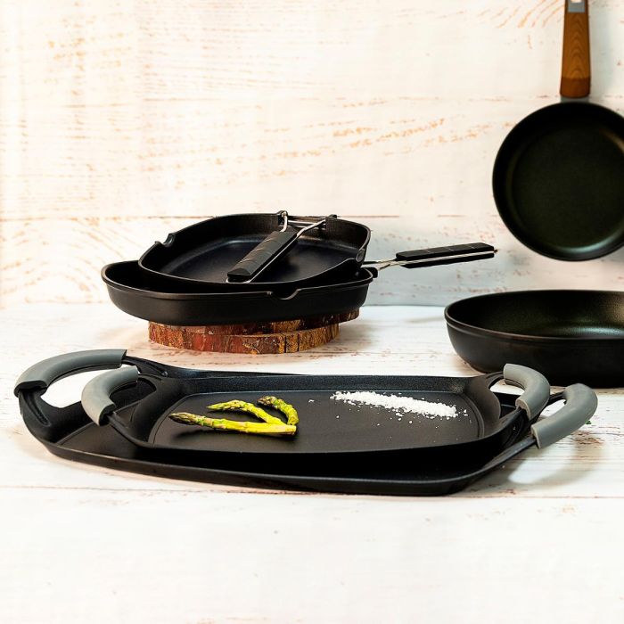 Quid Asador Ebano Aluminio Forjado 47x29 cm Negro, doble capa antiadherente, asas soft touch, apto inducción 1